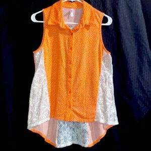 Xhilaration peach and cream lace top size large